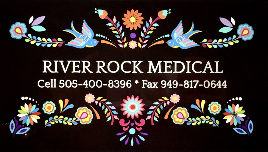 River Rock Medical logo with folk-art flowers and bluebirds
